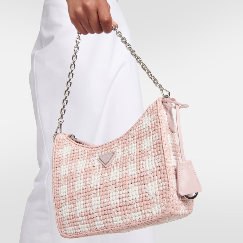 Prada Pink and White Woven Shoulder Bag